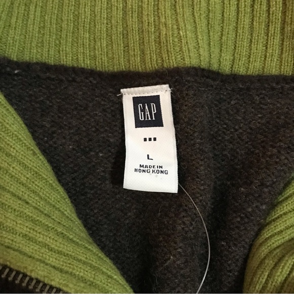 NEW Mens Size Large Gap 3/4 Zip Dark Gray and Green Lambswool Sweater - Picture 3 of 8